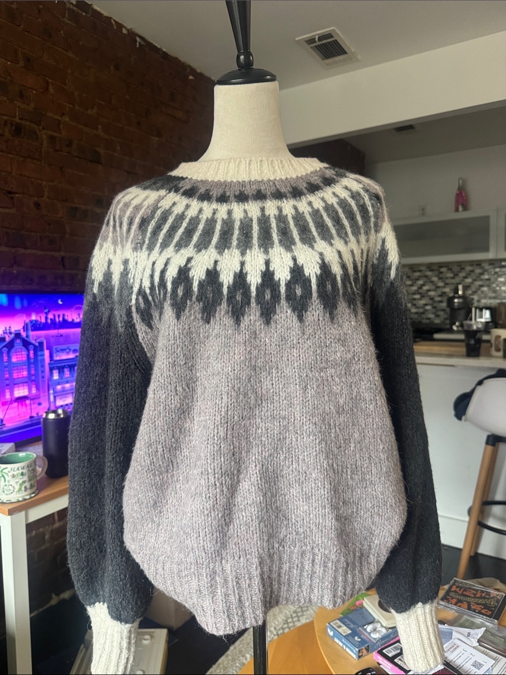 All Saints Gray & White Sweater